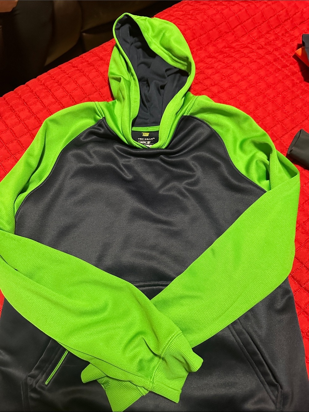 tek gear Black and Neon Green Men's Crewneck Hoodie